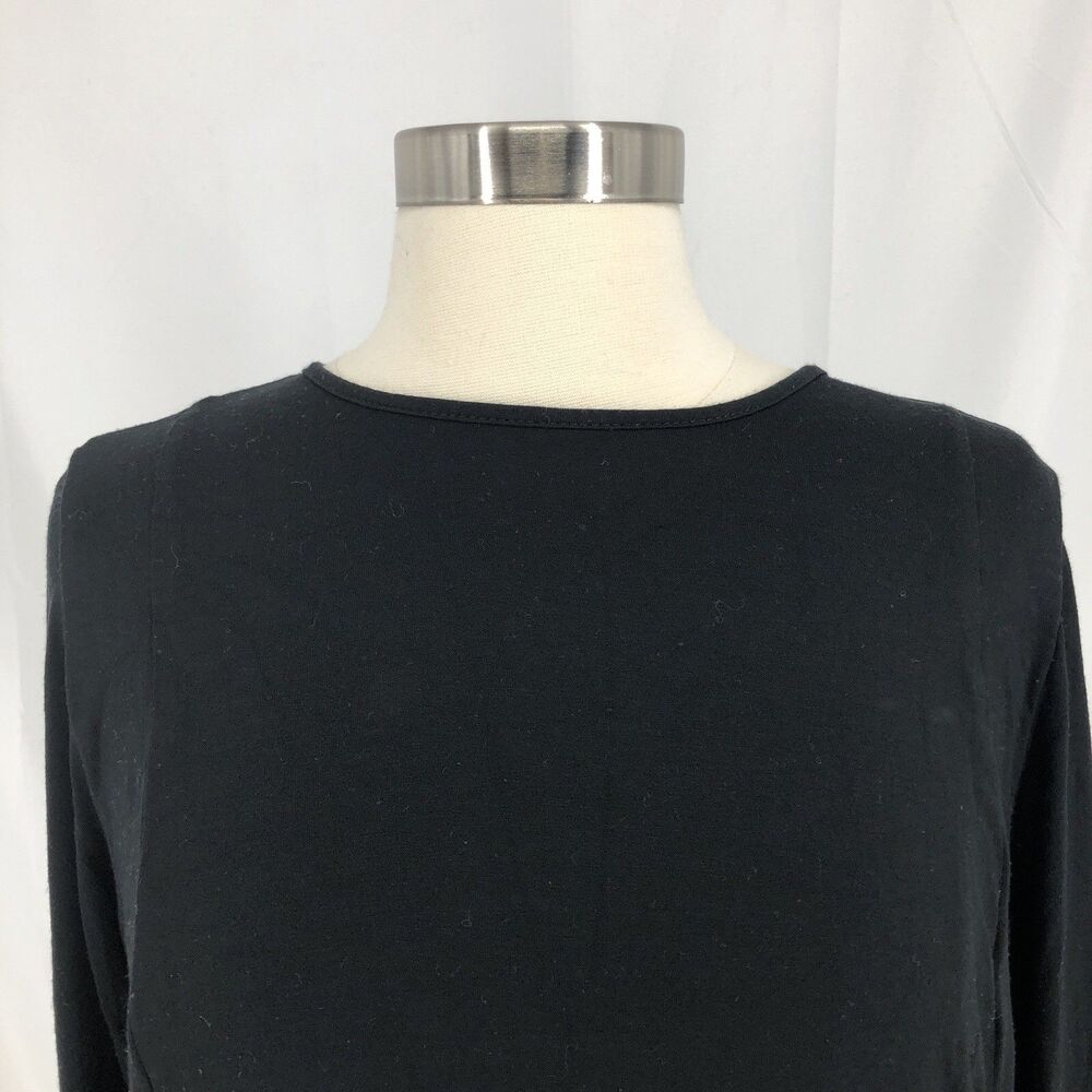 J Jill Top Womens Medium Petite Black Elliptical Tee  Tunic Long Sleeve